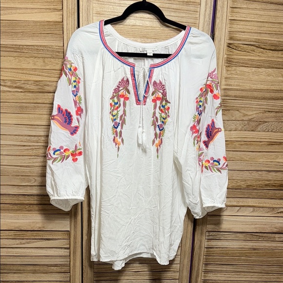 Cato Tops - Cato White Tunic with Multicolor Embroidery Size 22/24